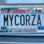A Wisconsin licence plat with the word MYCORZA