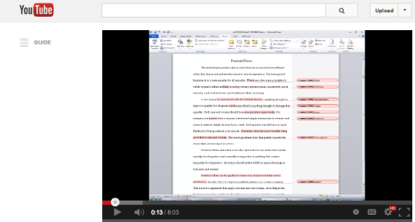 Screenshot of recorded YouTube feedback for eTutoring.